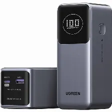 Power Bank Ugreen Nexode 12000mah, Hasta 100w, Pantalla Inteligente, 1x Usb-a, 1x Usb-c, Gris