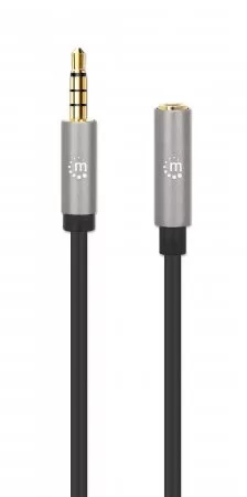 Cable De Audio Manhattan Extensión De Cable Auxiliar De Audio Estéreo 3,5mm A 3,5mm, 3 M, Negro, Plata