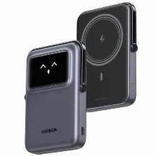 Power Bank Ugreen Uno Inalambrico 10000 Mah, 7.5w/20w, Pantalla Inteligente, Negro