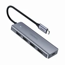 Hub Ugreen Interfaz Usb-c 3.2, 4x Usb-a 3.0, 5 Gbit/s, Gris