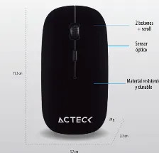 Mouse Optico Inalambrico Acteck Entry Mi240, 2 Botones, 1200 Dpi, Usb, Negro
