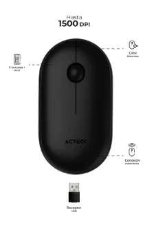 Mouse Acteck Optimize Edge Mi460, Inalambrico, 1500 Dpi, Usb, Negro