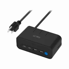 Cargador De Escritorio Acteck Energon Mate Ce676, 3 Contactos, 2x Usb-a, 2x Usb-c, Negro