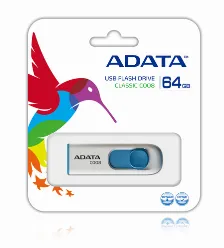 Memoria Usb Adata 64gb C008, Deslizable, Blanco Con Azul, Usb 2.0