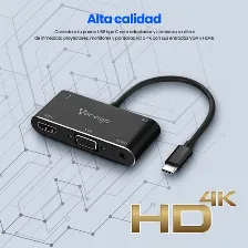 Adaptador Vorago Adp-350, Usb-c Macho, 1xhdmi, 1xvga, 1xusb-a, 1x 3.5mm, 10cm