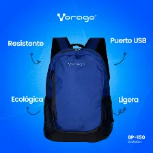 Mochila Vorago Bp-150-bl, Polietileno, Para Laptop De 15.6 Pulgadas, Negro, Azul