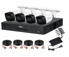Kit De Vigilancia Dahua Cctv, Dvr 4 Canales, 4 Camaras Bala, 1mp, Con Accesorios