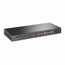 Switch Tp-link Tl-sl1218p No Administrado, Rj-45 18, Gigabit Ethernet (10/100/1000), (poe +) 16, 1u, Negro