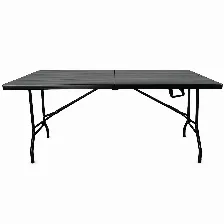 Mesa Plegable Modamob 1.80 Metros, Modelo Lignum 180cm X 76cm X 74cm, Calibre 25mm, Acabado Tipo Mimbre Simula Madera Color Negro